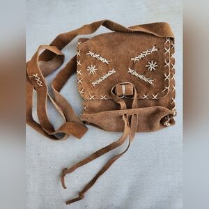 Vintage Artisan Suede Crossbody  Shoulder Bag Boho Western Hippie Small
